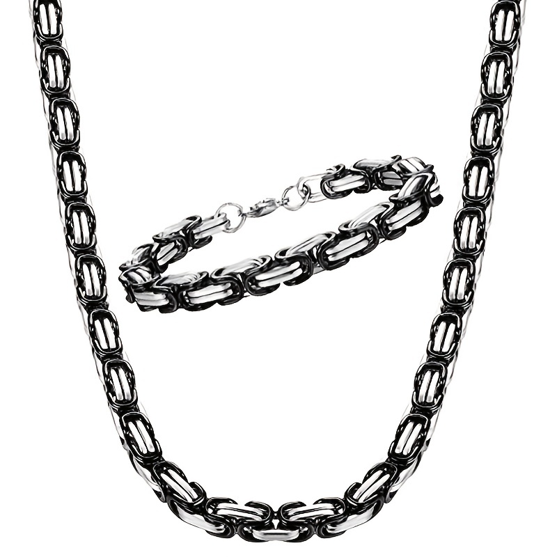 304 Stainless Steel Mens Byzantine Chain Plated Jewelry Set